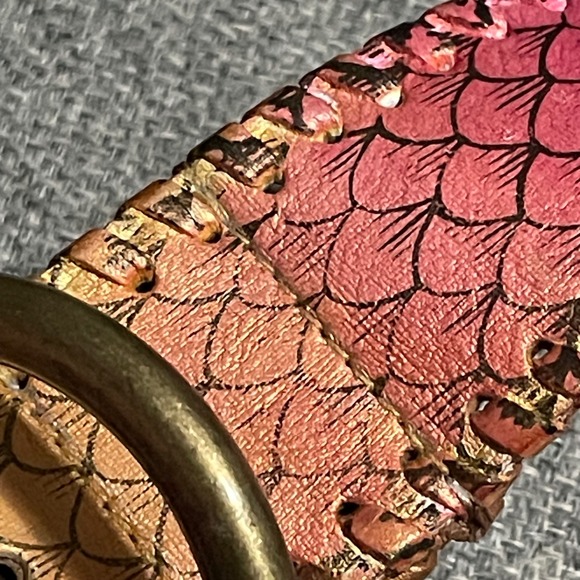 Colorful Belt bronze buckle stitched edges painted floral‎ snake pattern 34-38 - Picture 8 of 14